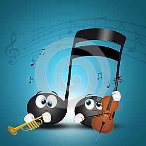 Musical note plays instruments