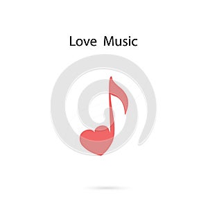 Musical note sign and red heat icon vector logo design template.