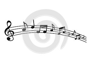 Musical note. Staff treble clef notes musician concept vector isolated on transparent background. Illustration of music sound