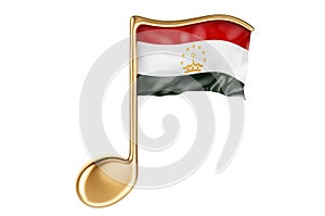 Musical note with Tajik flag. Music in Tajikistan, concept. 3D rendering