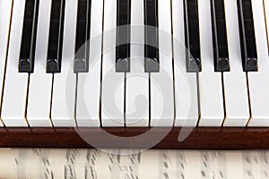 Musical notes on the background of a piano. Background.