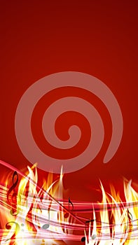 musical notes coming out of fire flame