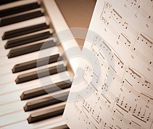 Musical notes on composer or piano photo