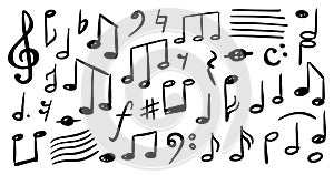 Musical notes doodle, sketch of music symbols