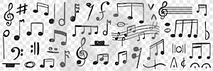 Musical notes drawings doodle set