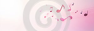 Musical notes flowing on pink background representing singing and recording music photo