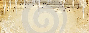 Musical notes frame with graphic icicles on beige background