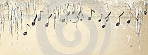 Musical notes frame with graphic icicles on beige background