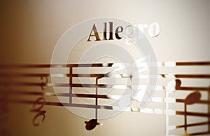 Musical notes on frosted glass, art background