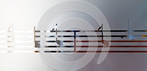 Musical notes on frosted glass, art background