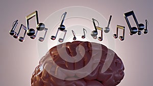 musical notes and a human brain