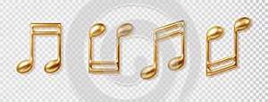 Musical notes icon In golden color collection. Set of classic Music Symbols concept. Vector 3d realistic.