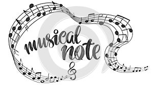 Musical notes icon, love music, calligraphy text hand drawn vector illustration sketch