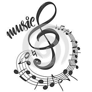 Musical notes icon, love music, calligraphy text hand drawn vector illustration sketch