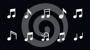 Musical Notes Icon Set on Black Background