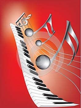 Musical notes and keyboard