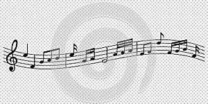 Musical notes melody on transparent background