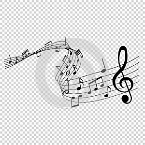 Musical notes melody on transparent background