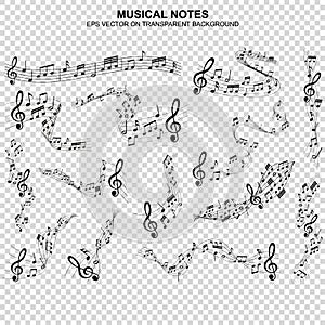 Musical notes melody on transparent background