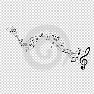 Musical notes melody on transparent background