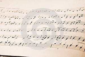 Musical notes in old music book