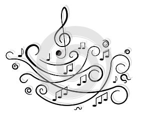 Musical notes. Ornament with swirls. photo