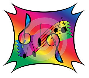 Musical Notes on Rainbow Background