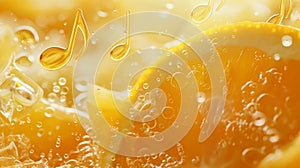Musical notes in the shape of bubbling orange juice, AI generated