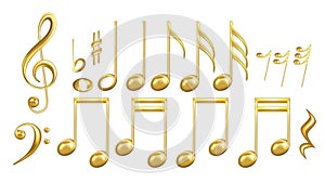 Musical Notes Symbols In Golden Color Set Vector