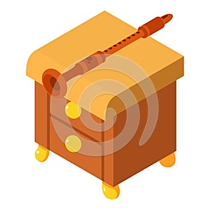 Musical pipe icon isometric vector. Wind instrument on wooden bedside table icon