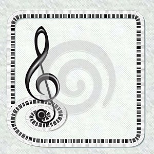 Musical poster with treble clef and keyboard frame