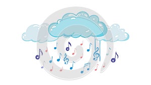 Musical Rain Cloud with Falling Notes Cartoon Art, vector design Generative AI