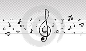 Musical scale symbol or Musical notes on a transparent background