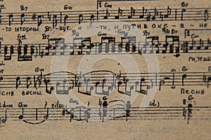 Musical score, Abstract music sheet on paper in newspaper