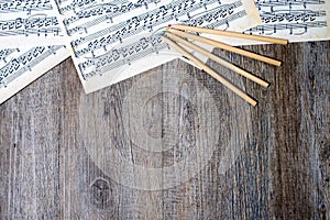Musical scores with pencils