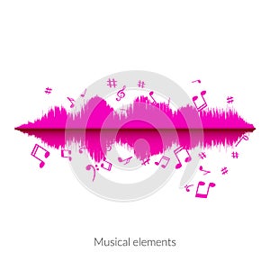 Musical sound wave equalizer stylish concept. Audio wave with notes
