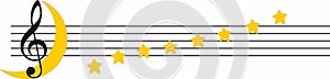 Musical staff with yellow stars notes and moon, moonlight sonata