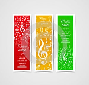 Musical staves vector illustration with music notes and symbols