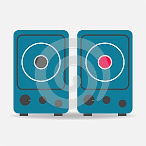 Musical stereo speakers vector icon. The stereo speaker is turne