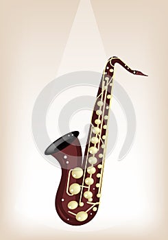 A Musical Tenor Saxophone on Brown Stage Backgroun