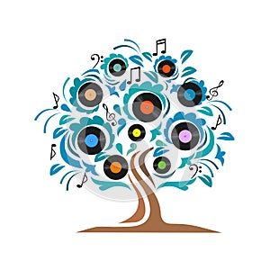 A musical tree with curls and notes