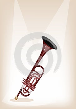 A Musical Trumpet on Brown Stage Background