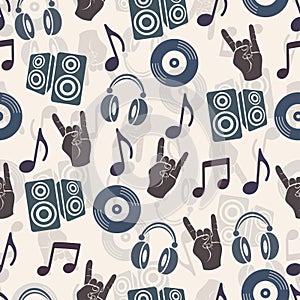 Musical vector background, music accessories seamless pattern