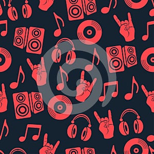 Musical vector background, music accessories seamless pattern.