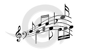 Musical wave with notes, vector cartoon