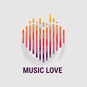 Musical waves in the shape of a heart. Logo template. Musical equalizer. Vector illustration