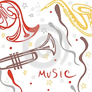 Musical wind instruments. Vector sketch  illustration