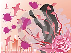 Musican girl in a pink rose