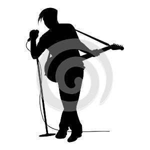 Musician with guitar in concert silhouette vector