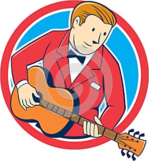 Musician Guitarist Playing Guitar Circle Cartoon